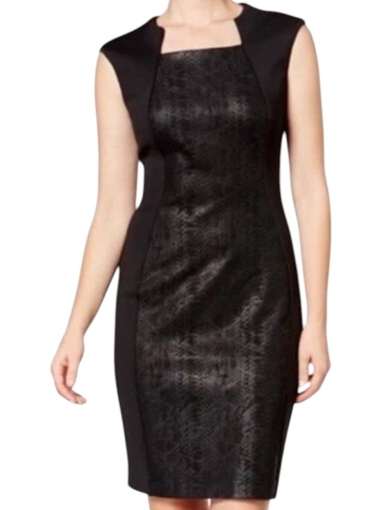 Calvin Klein Dresses & Skirts - Calvin Klein Scuba Sheath Dress - Black w/Python Print Front Panel Size 2